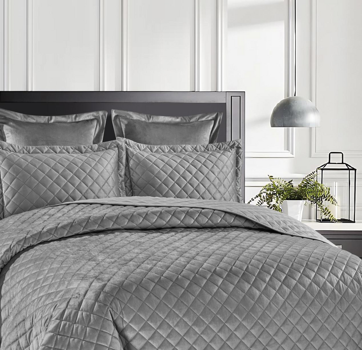 Clara Grey Velvet Coverlet