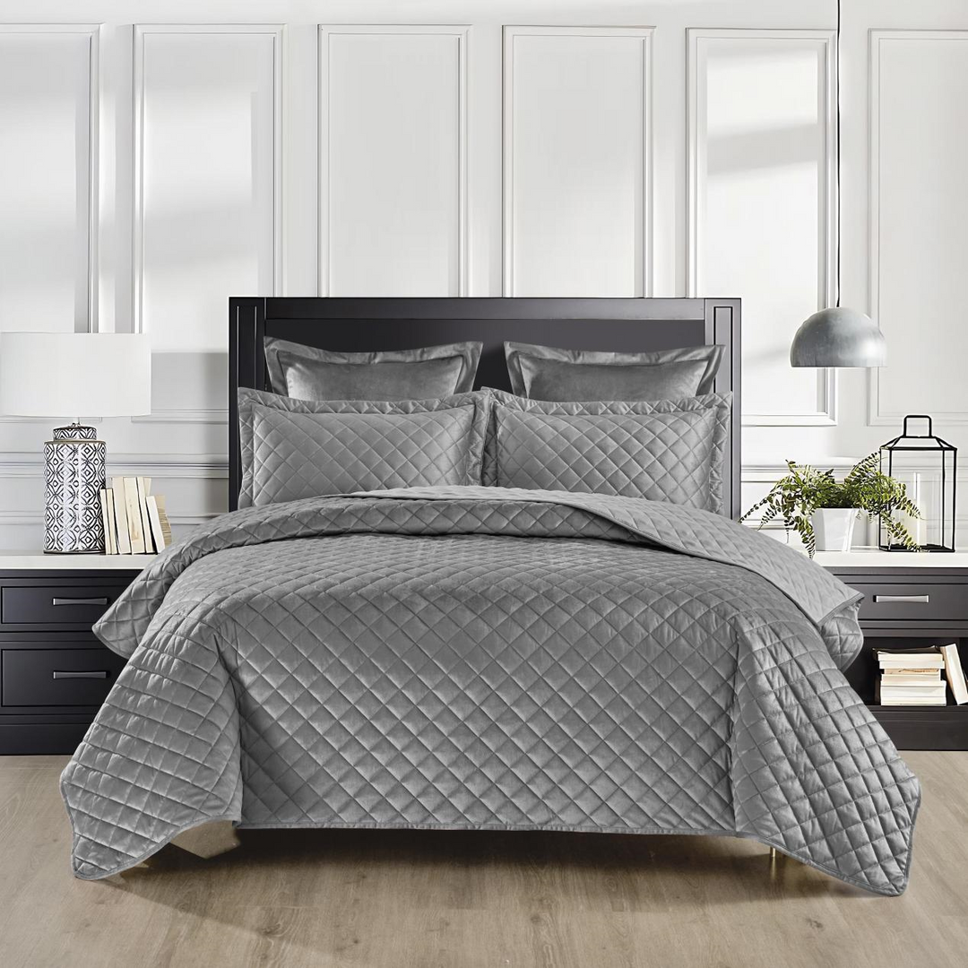 Clara Grey Velvet Coverlet