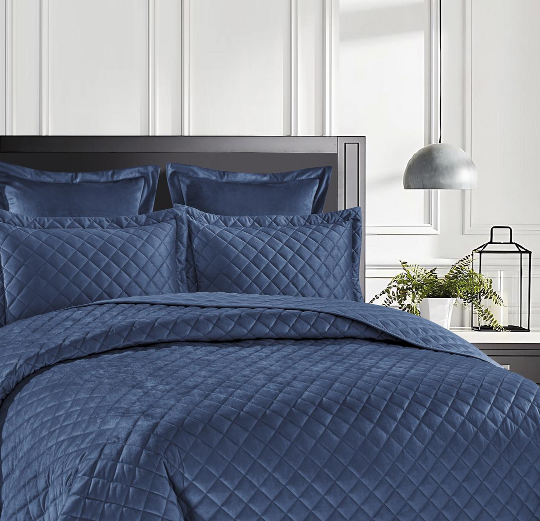 Kylie Navy Blue Velvet European Pillowcases