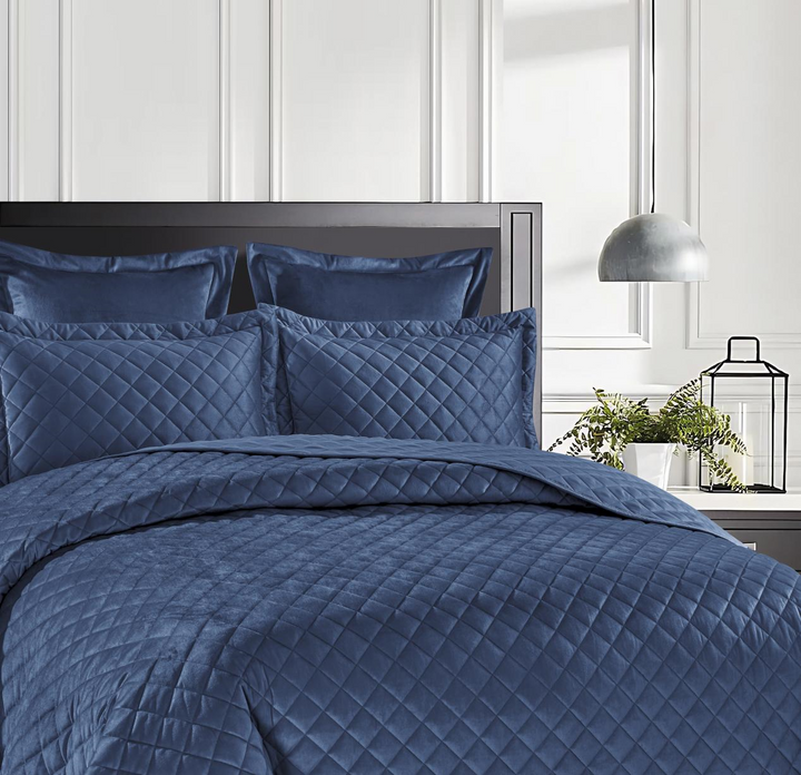 Kylie Navy Blue Velvet European Pillowcases